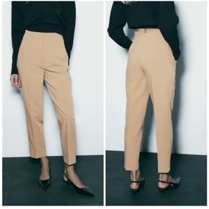 Zara High Rise Cropped Skinny Cigarette Trouser Pants in Camel Brown